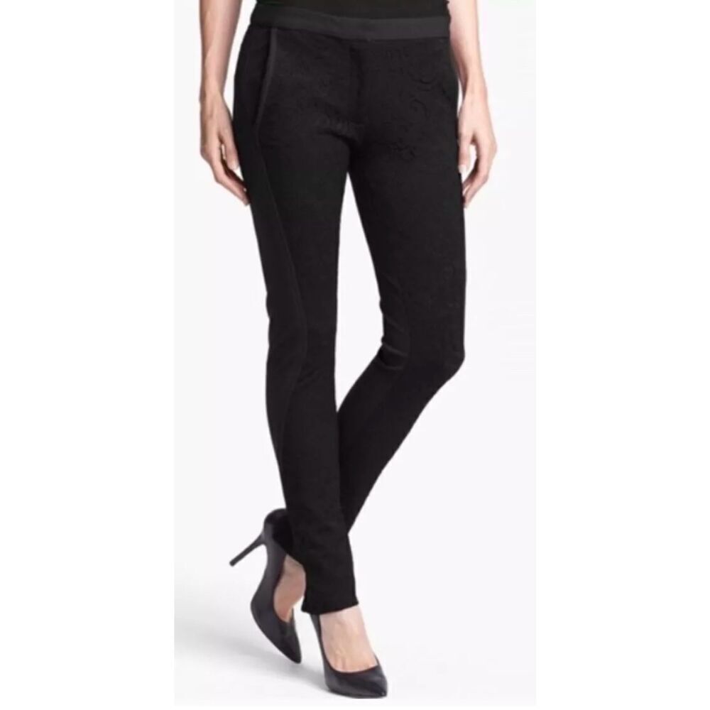 Diane Von Furstenberg Womens Black Lace Front Panel Harmony Skinny‎ Pants size 8